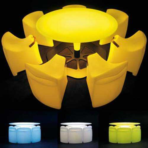 Corral table, bronco stools and c’upsidedown light
