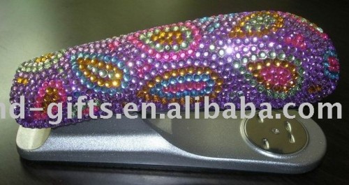Stapler and tape dispenser with peacock pattern stones