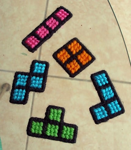 TETRIS cross stitched magnets
