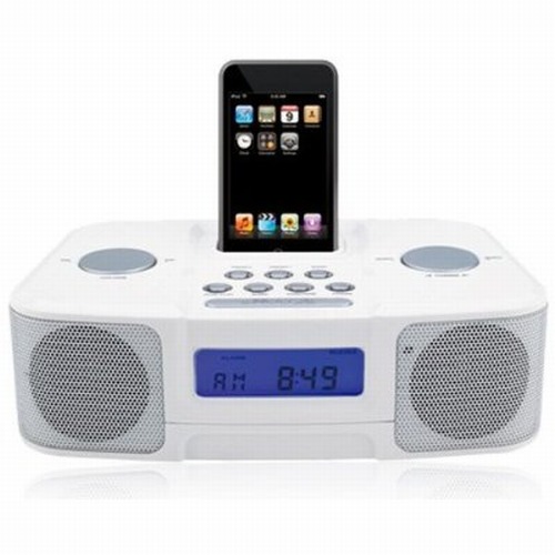 Naxa NX3103 White Digital Alarm Clock AM FM Radio iPod Docking Station