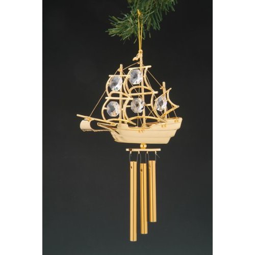 Ship Swarovski Crystal 24k Gold Plated Wind Chime NIB