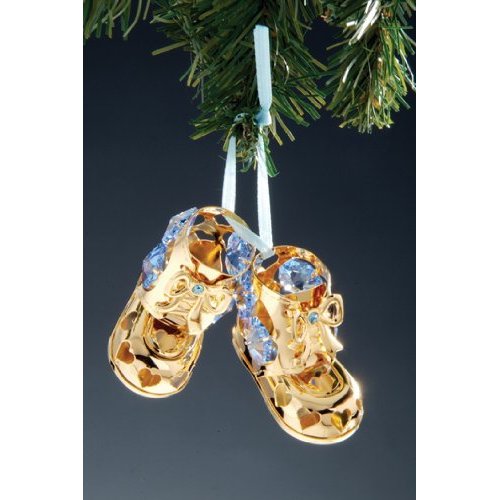 Boy Booties Swarovski Crystal 24k Gold Plated Ornament