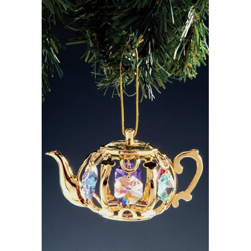 Teapot Swarovski Crystal 24k Gold Plated Ornament
