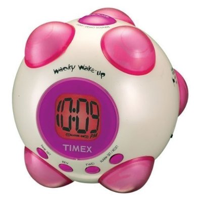 Timex Vibrating Alarm Clock With Wacky Phrases – White & Pink