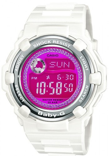 Casio #BG3000M-7 Women's White Slim Marine Pink Gem Baby G Watch
