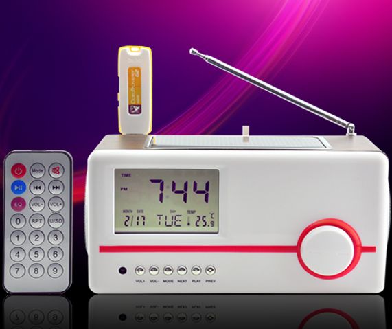 Solar Mini Speaker Charger MP3 Player and Alarm Clock