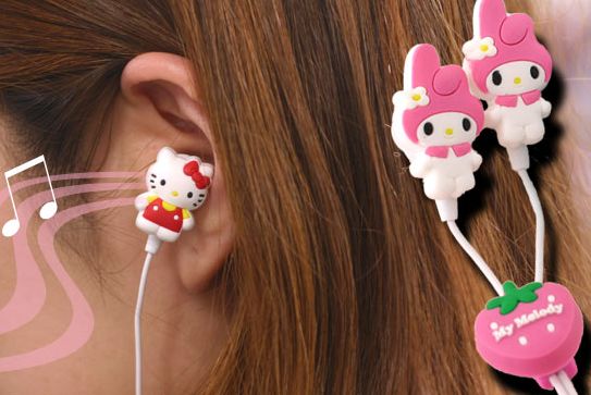 Hello Kitty & My Melody Rubber Stereo Earphones