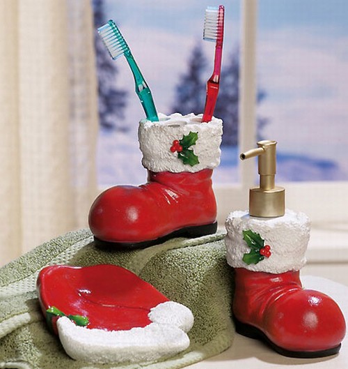 Santa Boots and Hat Bathroom Accessories