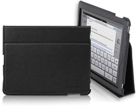 CaseCrown Synthetic Leather Horizontal Flip Stand Case (Black) for the Apple iPad 2