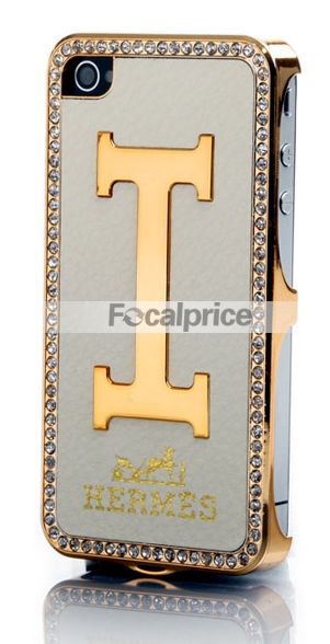 Protective Paste Leather Hard Back Cover Skin Case with Crystal Decoration for Apple iPhone 4G