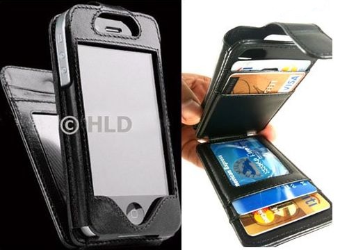 Flip Wallet Card Leather Case for iPhone 4 iPhone4 Black Color