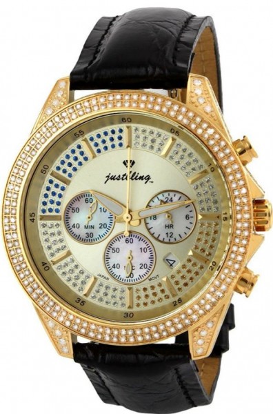 Just Bling Men's JB-004-384-B "Staten" Chronograph Brown Leather 18k Gold Plated Watch