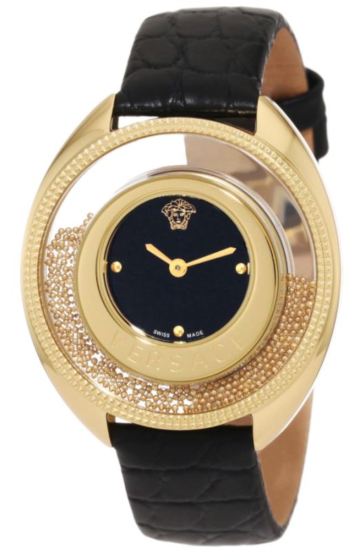 Versace Women's 82Q70D008 S009 Destiny Spirit Small Yellow-Gold Plated Black Dial Leather Watch