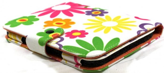 Purple Green Yellow Multi Rainbow Flower Design Fabric Padfolio Cover Case