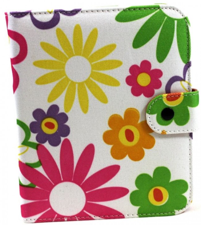 Purple Green Yellow Multi Rainbow Flower Design Fabric Padfolio Cover Case
