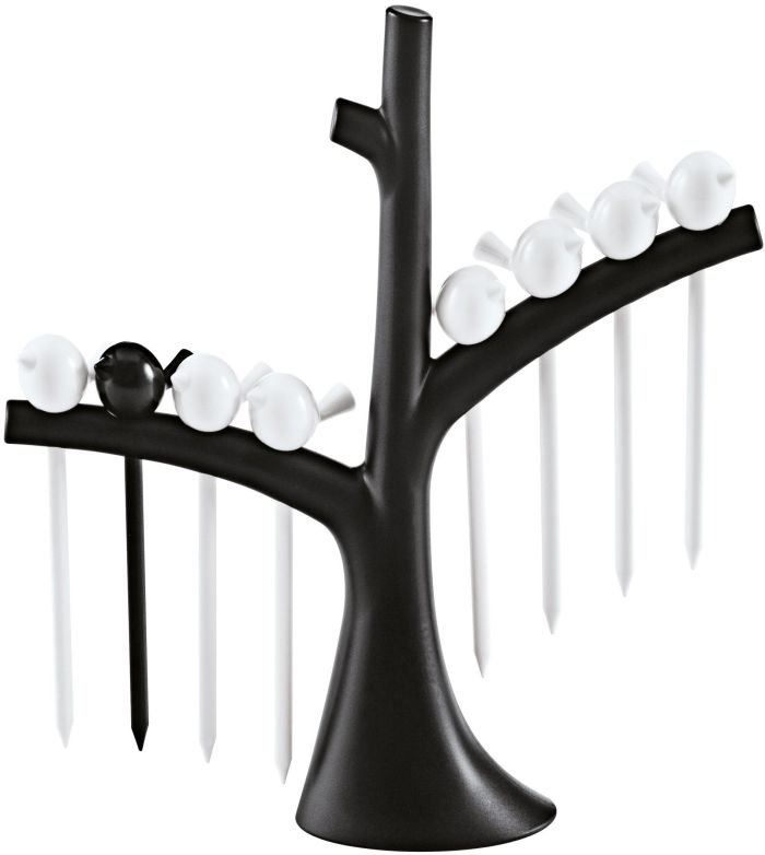 Koziol White and Black Appetizer Picks and Black Tree Holder Party Set
