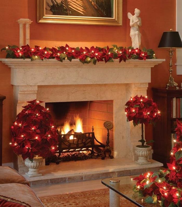 Bethlehem Lighting Red Velvet Poinsettia 6-Foot Christmas Garland with 35 Clear Mini