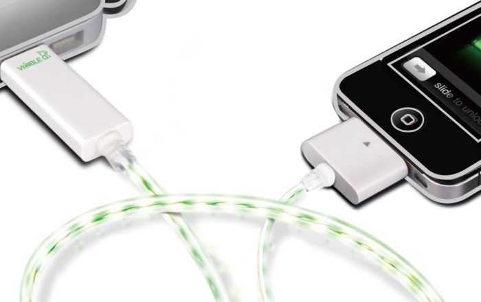 Dexim Visible Green Smart Charge & Sync Cable for iPhone, iPod Touch & iPad (White_Green) - PT01 Visible Green Smart Charge & Sync Cable