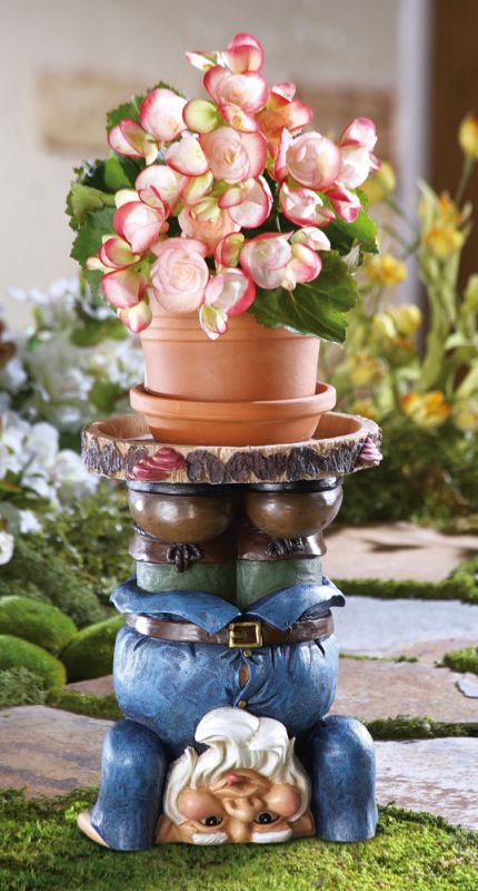 Stuck Gnome Garden Planter Stand Figurine Stuck Gnome Garden Planter Stand Figurine