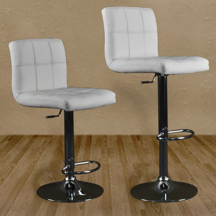 Set Of 2 White & Chrome Finish Air Lift Adjustable Bar Stools Set Of 2 White & Chrome Finish Air Lift Adjustable Bar Stools
