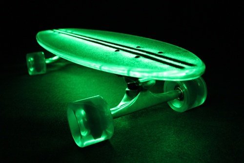 Flexdex 29" Clear Lighted Skateboard with green LED lights Flexdex 29" Clear Lighted Skateboard with green LED lights