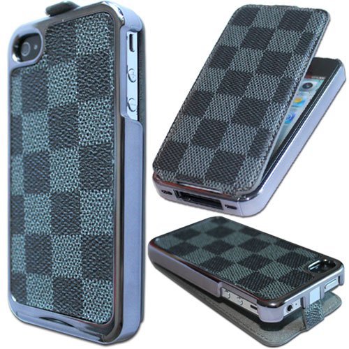 Dual Use Cool Best Special Chrome Flip Leather Case for iPhone 4 4G 4S 