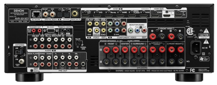 Amazon.com Denon AVR-3313CI Networking Home Theater Receiver with AirPlay and 3 Zone Capacity - BACK