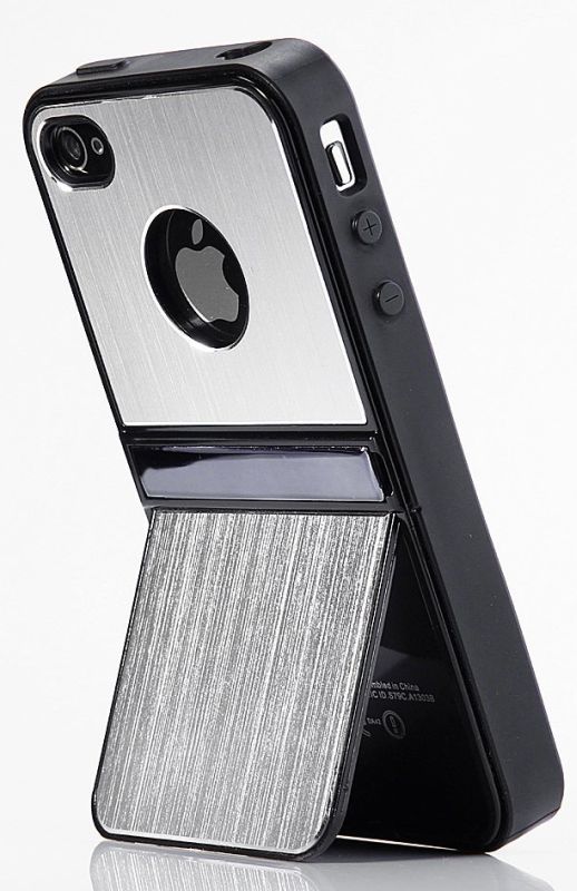 SILVER Aluminum TPU Hard Case Cover W/Chrome Stand For iPhone 4 4G 4S