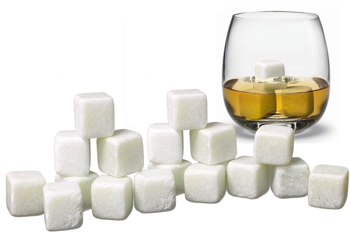18 White Whisky Chilling Rocks IN BULK with a Muslin Pouch - Chill Your Whiskey with these rocks Without Dilution