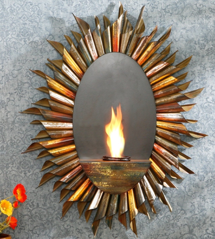 Spiral Sunburst Wall Mount Gel Fuel Sconce