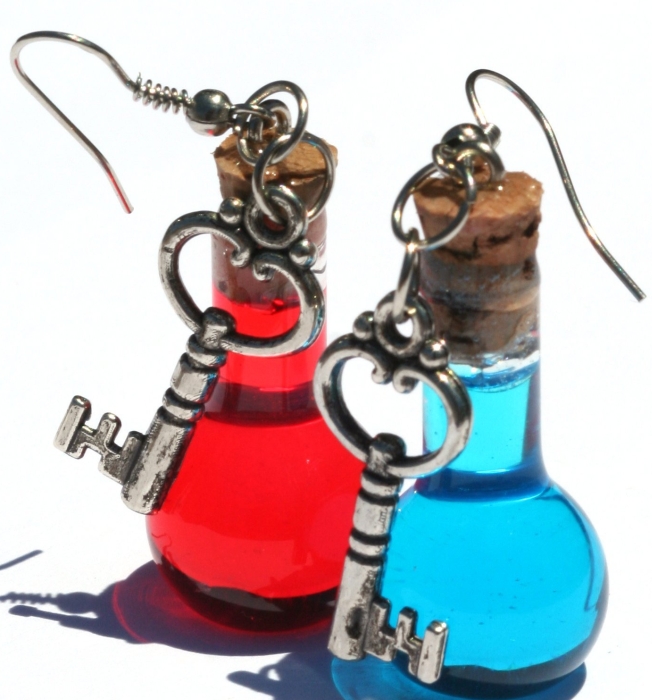 Health and Mana Video Game Inspired Earrings with Key Charms - MAIN Health and Mana Video Game Inspired Earrings with Key Charms