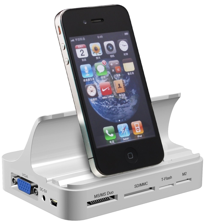 Mini Portable Docking Station With Charging, HDMI, Component A/V Cable And VGA Ports For Apple iPad, iPhone And iPod Mini Portable Docking Station With Charging, HDMI, Component A/V Cable And VGA Ports For Apple iPad, iPhone And iPod