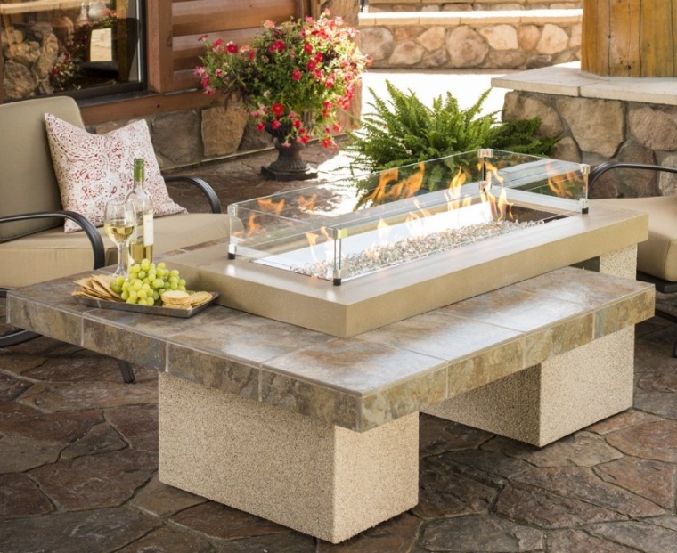 Crystal Fire Pit Table with Tile Top and Burner Color