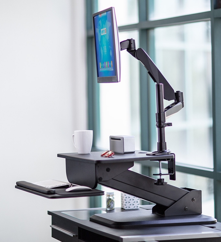 Sit Stand Desk Converter And Height Adjustable Monitor Mount Combo 