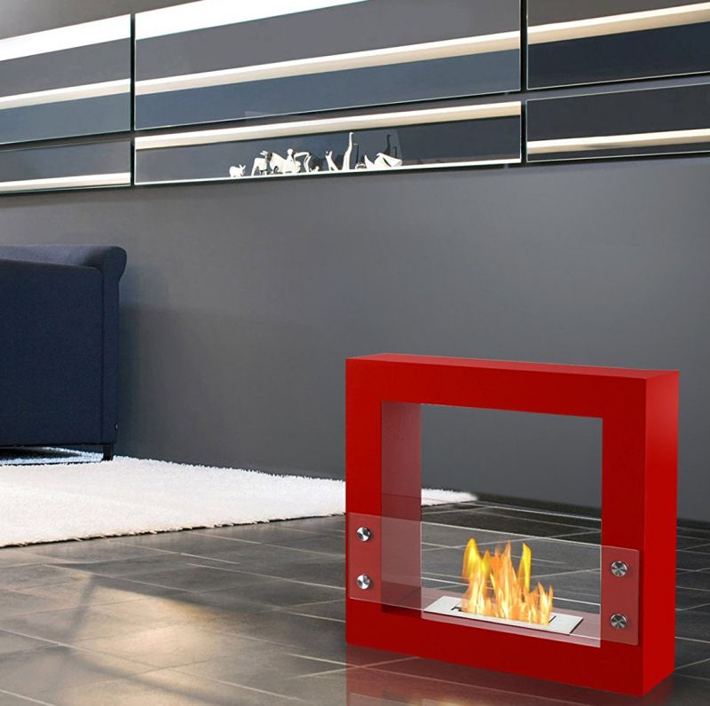 Red Freestanding Ventless Ethanol Fireplace