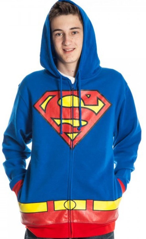 Superman Adult Costume Hoodie Hooded Sweatshirt - 7 Gadgets