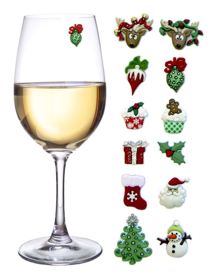 Christmas Holiday Magnetic Wine Glass Charms & Cocktail Markers Set of 12 – 7 Gadgets