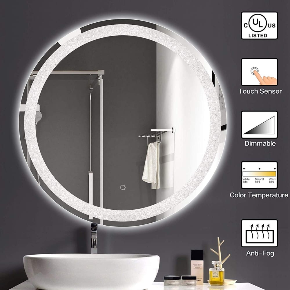 24 X 24 In Round Led Bathroom Mirror Touch Button Dk Od Cl065 1